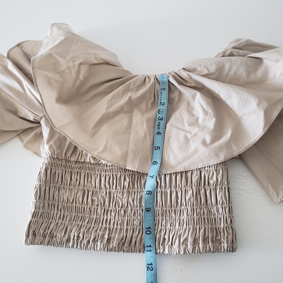 SELF-PORTRAIT- Ruffle Off Shoulder Cotton Poplin Top - Picture 14 of 15